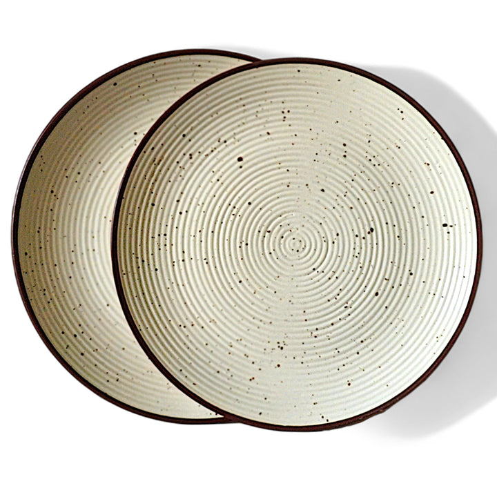 Display image of Whispering Sands: Ivory & Caramel Dusk Quarter Plate – Elegant ceramic quarter plate with a blend of ivory and caramel hues, non-slip base, microwave and dishwasher safe, lead-free, cadmium-free, and arsenic-free for safe, stylish dining.