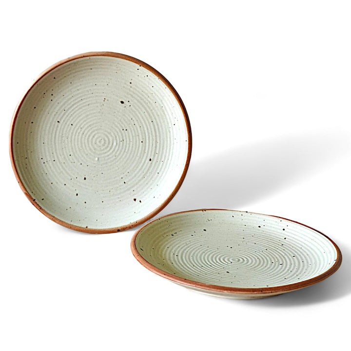 Display image of Whispering Sands: Ivory & Caramel Dusk Quarter Plate – Elegant ceramic quarter plate with a blend of ivory and caramel hues, non-slip base, microwave and dishwasher safe, lead-free, cadmium-free, and arsenic-free for safe, stylish dining.