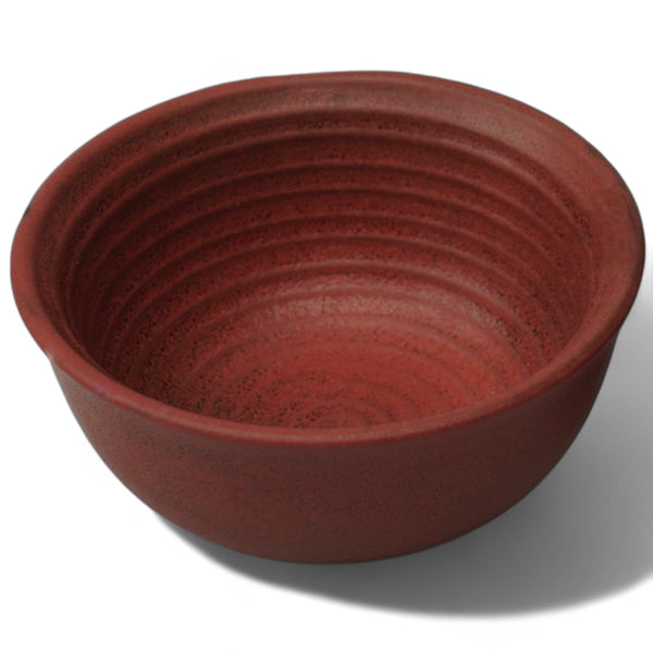 Display image of The Maroon Marvel: Bold and Bowl-dacious Beauty – Maroon-colored handcrafted ceramic bowl, perfect for soups, salads, snacks, and desserts, featuring a non-slip base, microwave and dishwasher safe, lead-free, cadmium-free, and arsenic-free for safe and stylish dining.