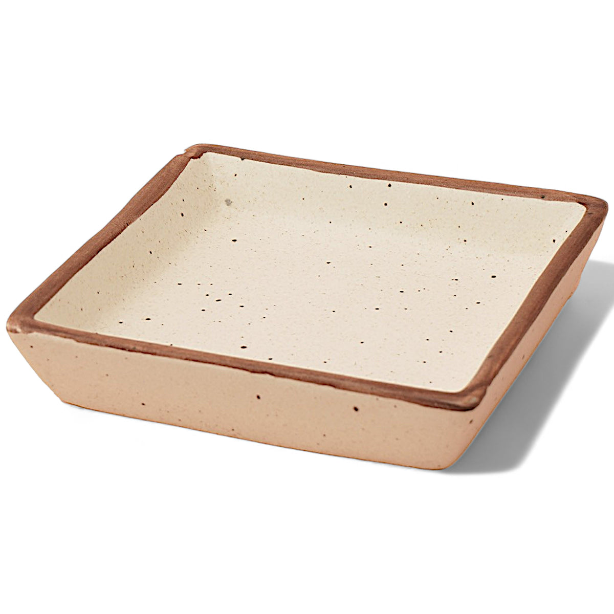 Claymistry Small Ceramic Snacks Ivory with Brown Edges Square Shaped Serving Tray | 13cm * 13cm * 3cm | Matte | Dishwasher & Microwave Safe | Biscuit, Namkeen, Chips, Tray | Premium Kitchen Crockery