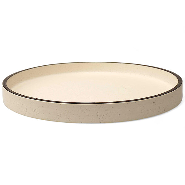 Display image of Speck-tacular Serve Tray: Cream of the Crop –  handmade ceramic tray with subtle speckles, perfect for serving or decoration, featuring a non-slip base, microwave and dishwasher safe, lead-free and cadmium-free for safe dining and elegant home decor.