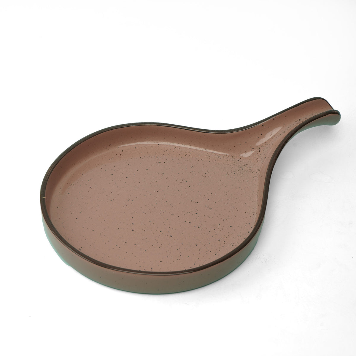 Claymistry Ceramic Dinner & Snacks Light Brown & Dark Brown Edges with Handle Tray, Set of 1 (33cm * 21cm * 3cm) Glossy Finish | Dishwasher & Microwave Safe | Dinnerware Plate Thali | Premium Crockery
