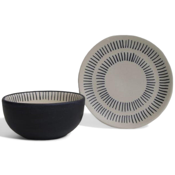 Midnight Contrast: Stripe & Serve Bowl Set