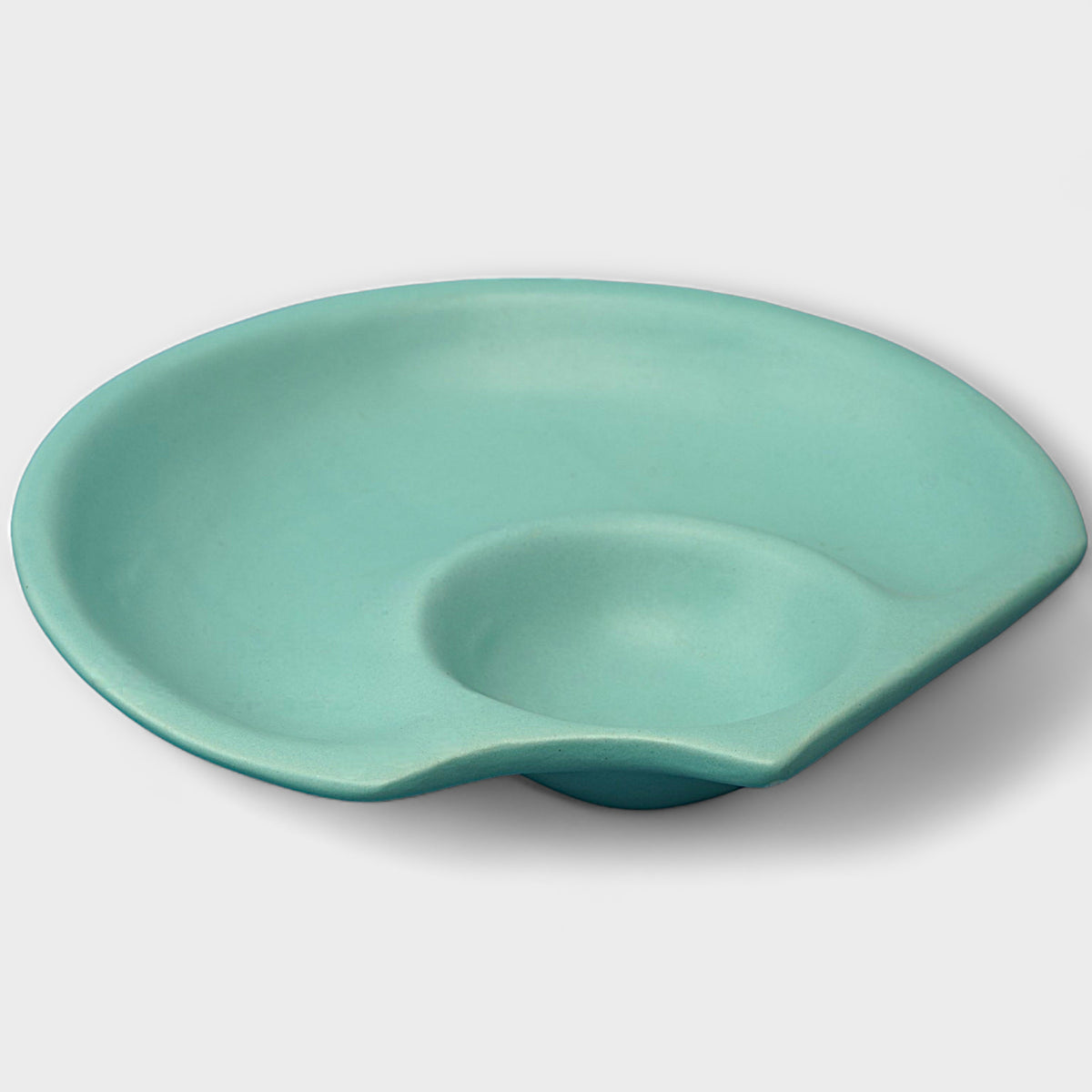 Claymistry Ceramic Snacks Teal Serving Plate with Dip Compartment, Set of 1 | 27cm * 27cm * 5cm | Matte Finish | Dishwasher & Microwave Safe | Dinnerware Serving Plate Thali | Premium Kitchen Crockery