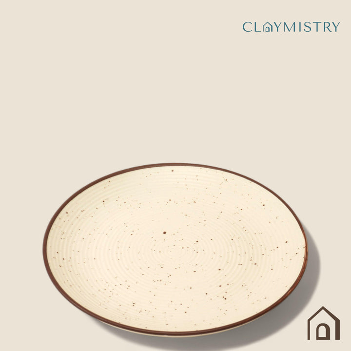 Display image of Whispering Sands: Ivory & Caramel Dusk Quarter Plate – Elegant ceramic quarter plate with a blend of ivory and caramel hues, non-slip base, microwave and dishwasher safe, lead-free, cadmium-free, and arsenic-free for safe, stylish dining.