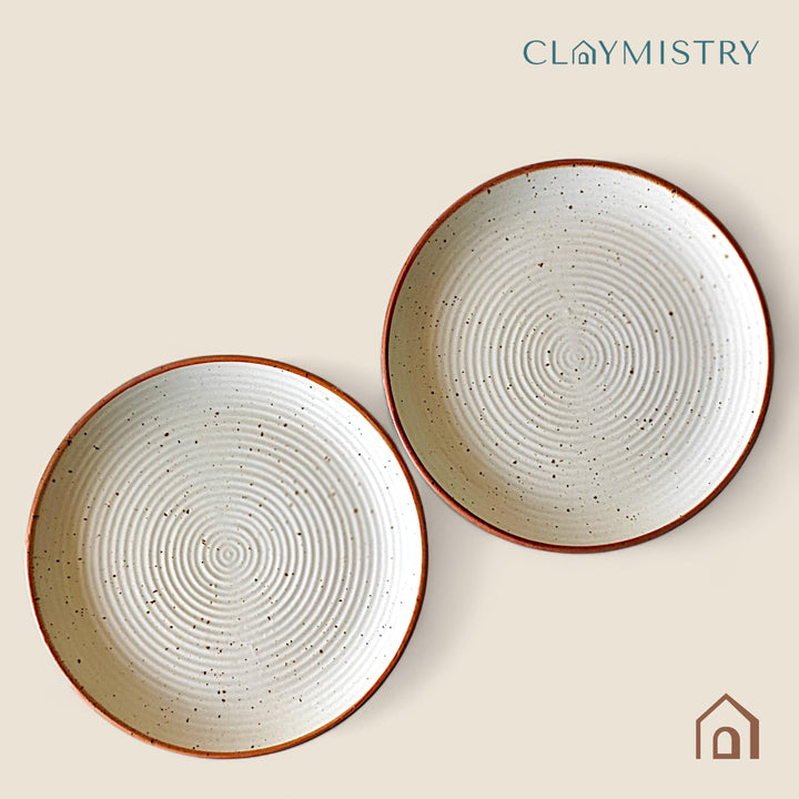 Display image of Whispering Sands: Ivory & Caramel Dusk Quarter Plate – Elegant ceramic quarter plate with a blend of ivory and caramel hues, non-slip base, microwave and dishwasher safe, lead-free, cadmium-free, and arsenic-free for safe, stylish dining.