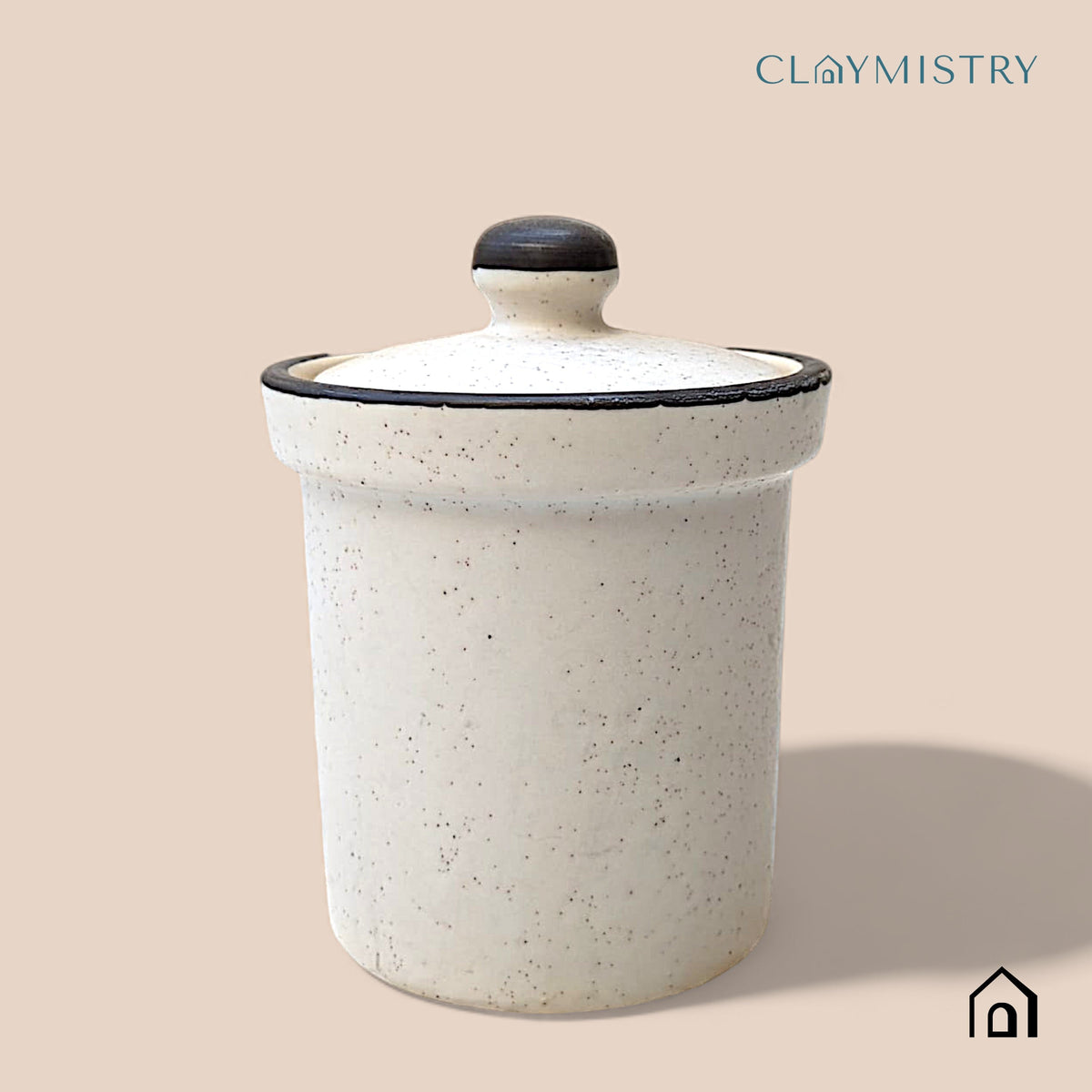Claymistry Ceramic Jar | White with brown edges | Jars | Kettles | Jugs |cms | Matte
