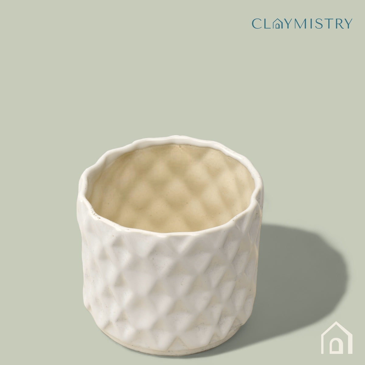 Claymistry Small Ceramic White textured Design Pot for Indoor Plants, Set of 1 | 13cm * 13cm * 11cm | Glossy | Home, Indoor Decor & Gifting | Planters for Garden, Balcony, Living Room Decoration
