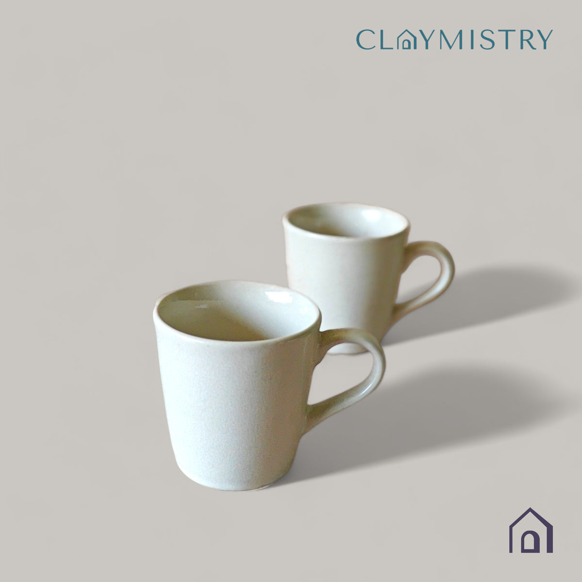 Claymistry Ceramic Mug Combo | Set of 2 | White | Coffee Mugs | Tea Kettles | Ceramic Combos | 12.5*9*9.5 cms | Glossy