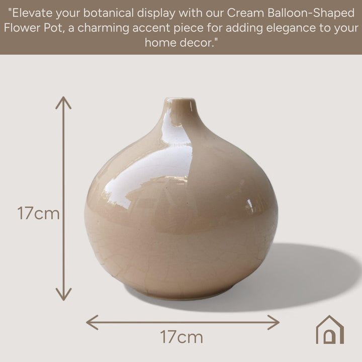 Display image of cream color ceramic vase with a round bulbous shape and narrow neck.