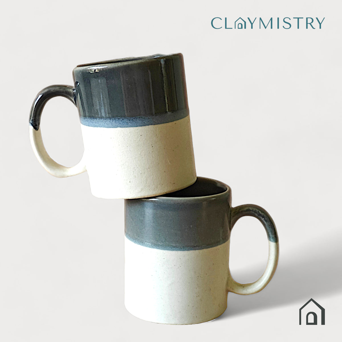 Claymistry Ceramic Mug Combo | Set of 2 | Black & White | Coffee Mugs | Ceramic Combos | Tea Kettles | 12*8*10 cms | Glossy