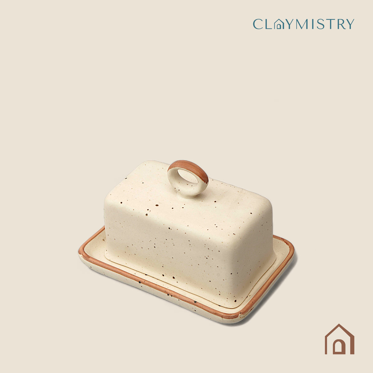 Claymistry Ceramic Dinner & Snacks Ivory with Brown Borders Serving Tray | 20cm * 13cm * 14cm | Matte | Dishwasher, Oven & Microwave Safe | Butter, Cheese, Fish, Dish Tray | Premium Kitchen Crockery