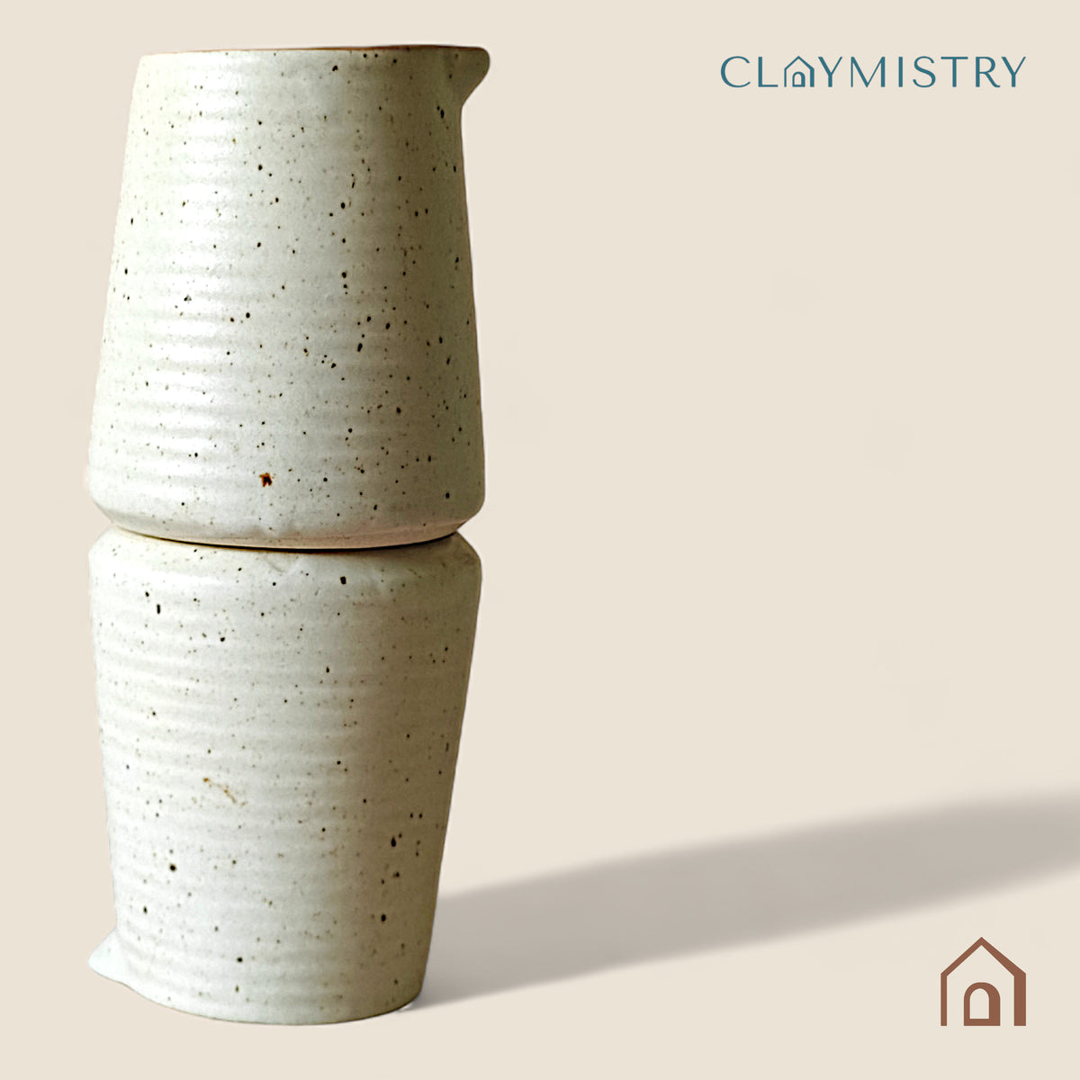 Claymistry Ceramic Mug with rigdes Combo | Set of 2 | Ivory with Brown Edge | Coffee Mugs | Ceramic Combos | Tea Kettles | Jugs | 10*10*11 cms | Matte