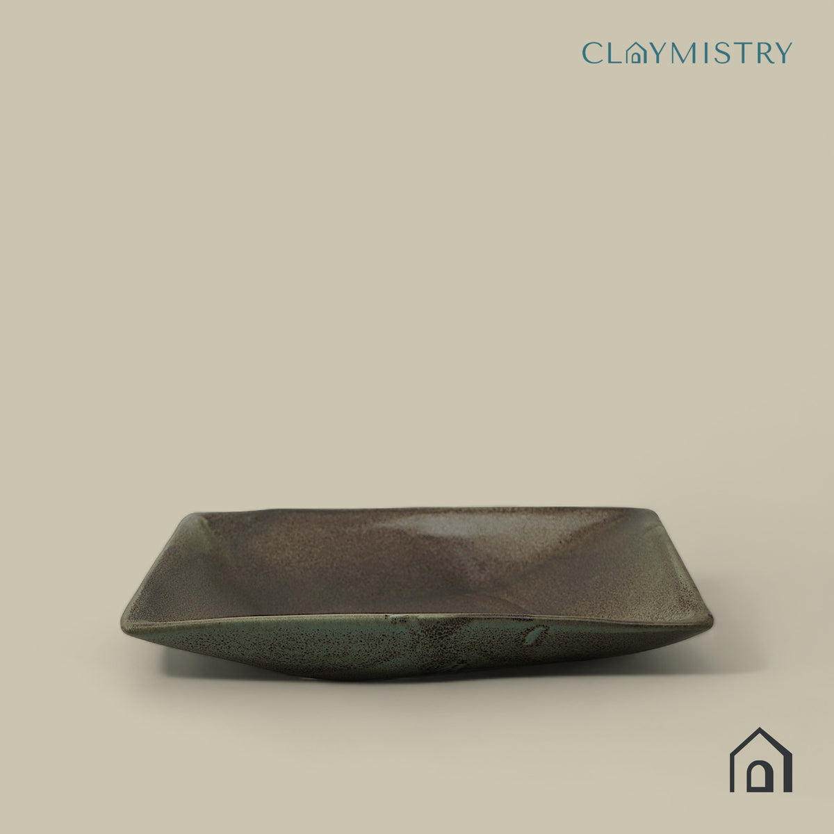 Claymistry Ceramic Snacks Square Shaped Serving Tray | 21cm * 21cm * 3cm | Matte Finish | Dishwasher, Oven & Microwave Safe | Biscuits, Namkeen, Chips, Sweets Tray | Premium Kitchen Crockery
