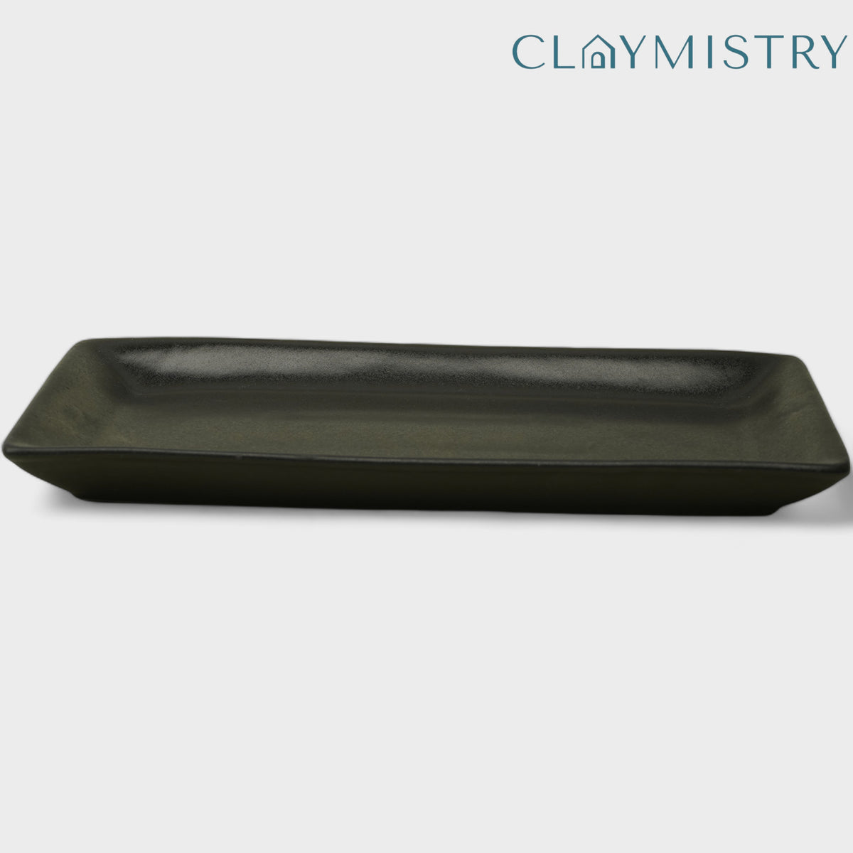 Claymistry Ceramic Dinner & Snacks Black Rectangle Tray, Set of 1 | Glossy Finish | Dishwasher, Oven & Microwave Safe | Dinnerware Serving Plate Thali | Premium Kitchen Crockery