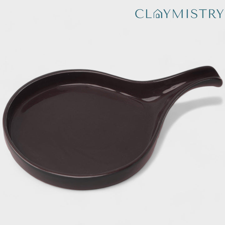 Display image of purple ceramic Streamline Platter featuring minimalist design for modern table settings; perfect for serving appetizers, desserts, or main courses. Crafted from high-quality, durable ceramic, this elegant platter is microwave and dishwasher safe, non-toxic, and includes a non-slip base for added safety and convenience. Ideal for both casual meals and special occasions.