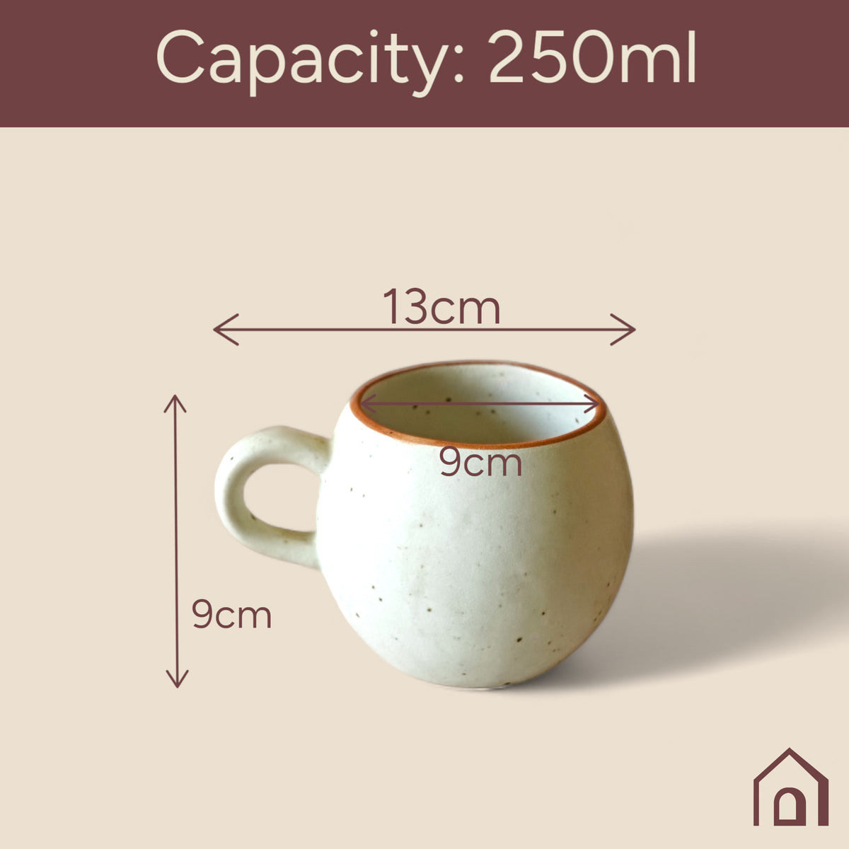 Claymistry Round Ceramic Ivory with Brown Edge Mug | Set of 2 | 13cm * 9cm * 9cm | Matte Finish | Dishwasher, Oven & Microwave Safe | Coffee, Tea, Green Tea & Milk Mug | Premium Kitchen Crockery