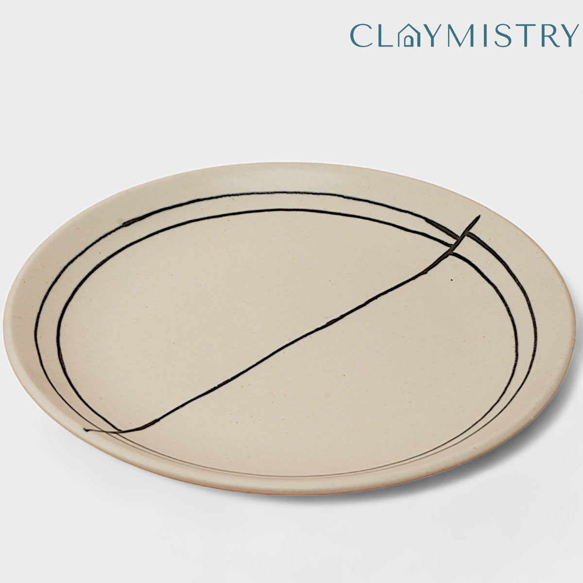 Claymistry Ceramic Off White with Black Geometric Design Dinner Plate, Matte Finish | Dishwasher, Oven & Microwave Safe | Dinnerware Serving Plate Thali | Premium Crockery
