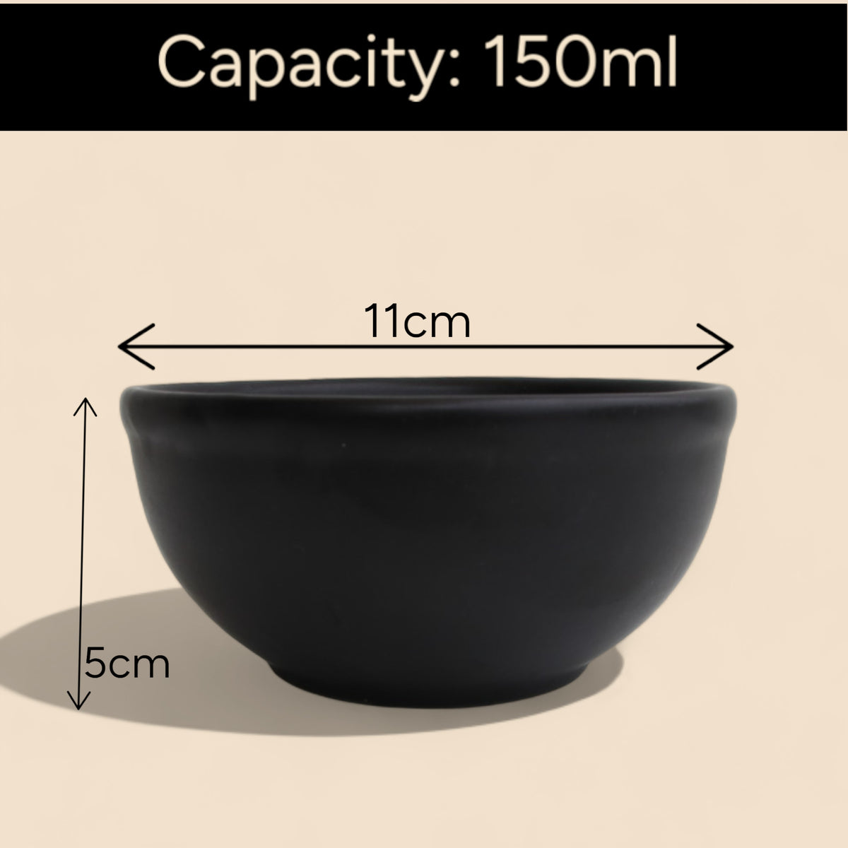 Claymistry Ceramic Black Serving Bowl | Set of 2 | 11cm * 11cm * 5cm | Matte Finish | Dishwasher & Microwave Safe | Salad, Cereal, Maggie, Fruit, Soup, Dessert, Mixing Bowl | Premium Kitchen Crockery