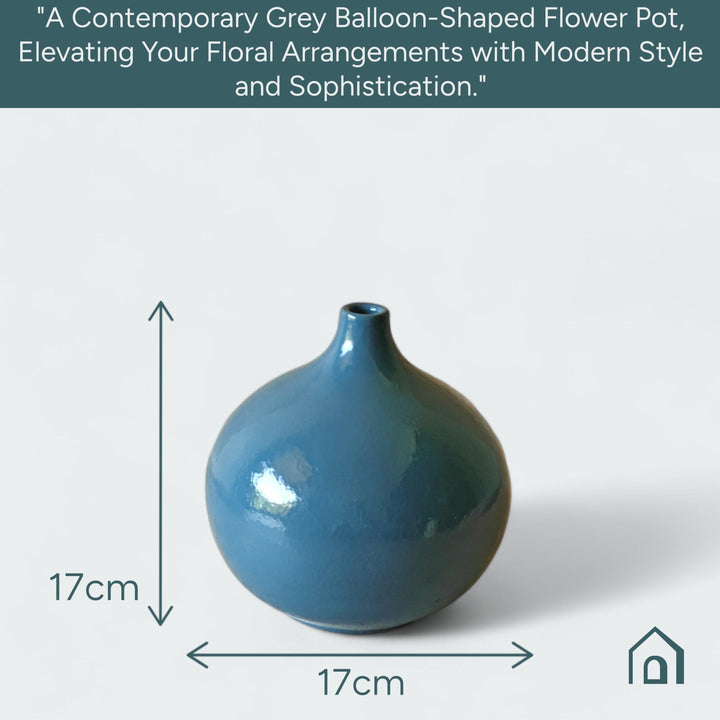 Display image of grey ceramic vase with a round bulbous shape and narrow neck.