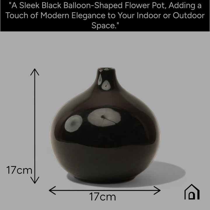 Display image of black ceramic vase with a round bulbous shape and narrow neck.