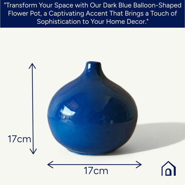 Display image of Glossy blue ceramic vase with a round bulbous shape and narrow neck.