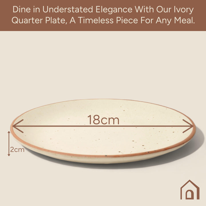 Display image of Whispering Sands: Ivory & Caramel Dusk Quarter Plate – Elegant ceramic quarter plate with a blend of ivory and caramel hues, non-slip base, microwave and dishwasher safe, lead-free, cadmium-free, and arsenic-free for safe, stylish dining.