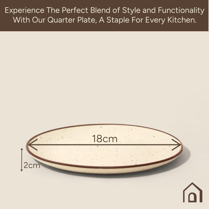 Display image of Whispering Sands: Ivory & Caramel Dusk Quarter Plate – Elegant ceramic quarter plate with a blend of ivory and caramel hues, non-slip base, microwave and dishwasher safe, lead-free, cadmium-free, and arsenic-free for safe, stylish dining.