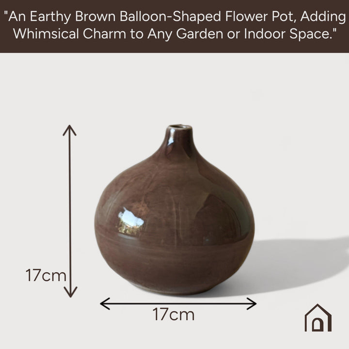 Display image of brown ceramic vase with a round bulbous shape and narrow neck.