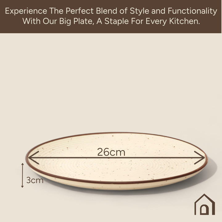 Display image of Whispering Sands: Ivory & Caramel Dusk Dinner Plate – Elegant ceramic dinner plate in ivory and caramel hues, featuring a non-slip base, microwave and dishwasher safe, crafted from lead-free and cadmium-free materials for safe, stylish dining