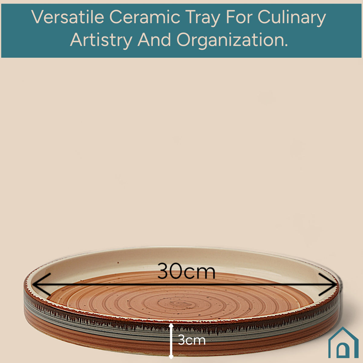 Claymistry Ceramic Dinner & Snacks Orange & White with Swirl Print Round Tray, Set of 1 | 30cm * 30cm * 3cm | Glossy | Dishwasher & Microwave Safe | Dinnerware Serving Platter Thali | Premium Crockery