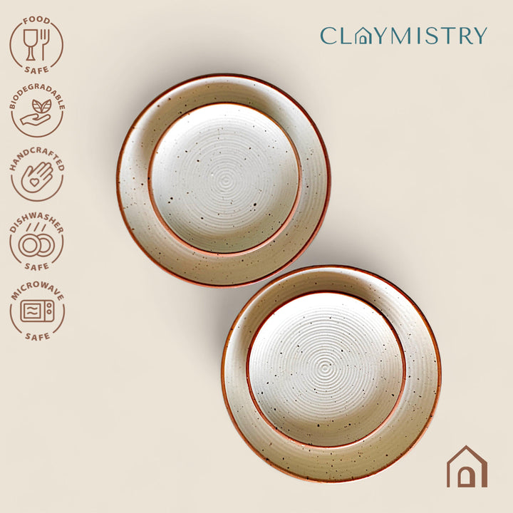 Display image of Whispering Sands: Ivory & Caramel Dusk Quarter Plate – Elegant ceramic quarter plate with a blend of ivory and caramel hues, non-slip base, microwave and dishwasher safe, lead-free, cadmium-free, and arsenic-free for safe, stylish dining.