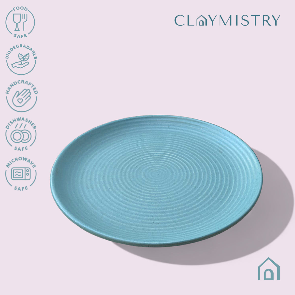 Claymistry Ceramic Dinner & Snacks Serving Plate | 26cm * 26cm * 3cm | Matte Finish | Dishwasher, Oven & Microwave Safe | Dinnerware Serving Plate Thali | Premium Kitchen Crockery