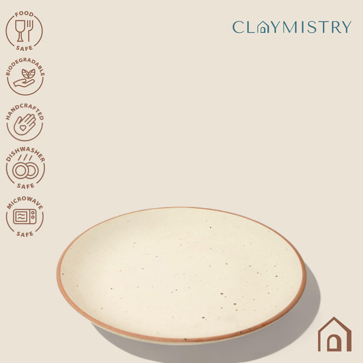 Display image of Whispering Sands: Ivory & Caramel Dusk Dinner Plate – Elegant ceramic dinner plate in ivory and caramel hues, featuring a non-slip base, microwave and dishwasher safe, crafted from lead-free and cadmium-free materials for safe, stylish dining.