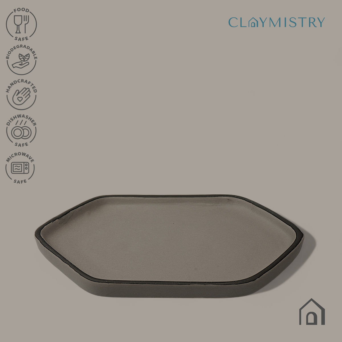 Claymistry Ceramic Dinner & Snacks Hexagon Serving Tray | 27cm * 17cm * 4cm | Matte | Dishwasher & Microwave Safe | Idli, Momos, Sweets, Juice Water Tray | Premium Crockery