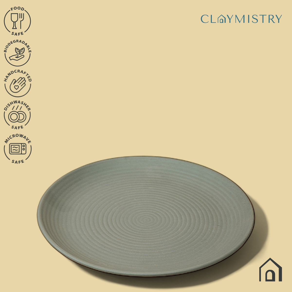 Claymistry Ceramic Dinner & Snacks Serving Plate | 26cm * 26cm * 3cm | Matte Finish | Dishwasher, Oven & Microwave Safe | Dinnerware Serving Plate Thali | Premium Kitchen Crockery