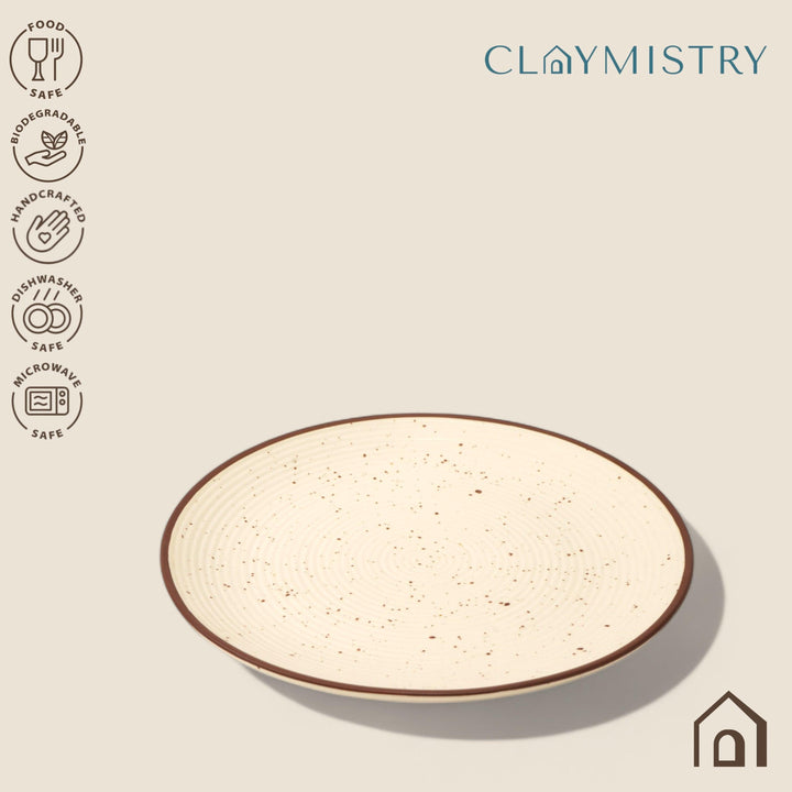 Display image of Whispering Sands: Ivory & Caramel Dusk Quarter Plate – Elegant ceramic quarter plate with a blend of ivory and caramel hues, non-slip base, microwave and dishwasher safe, lead-free, cadmium-free, and arsenic-free for safe, stylish dining.