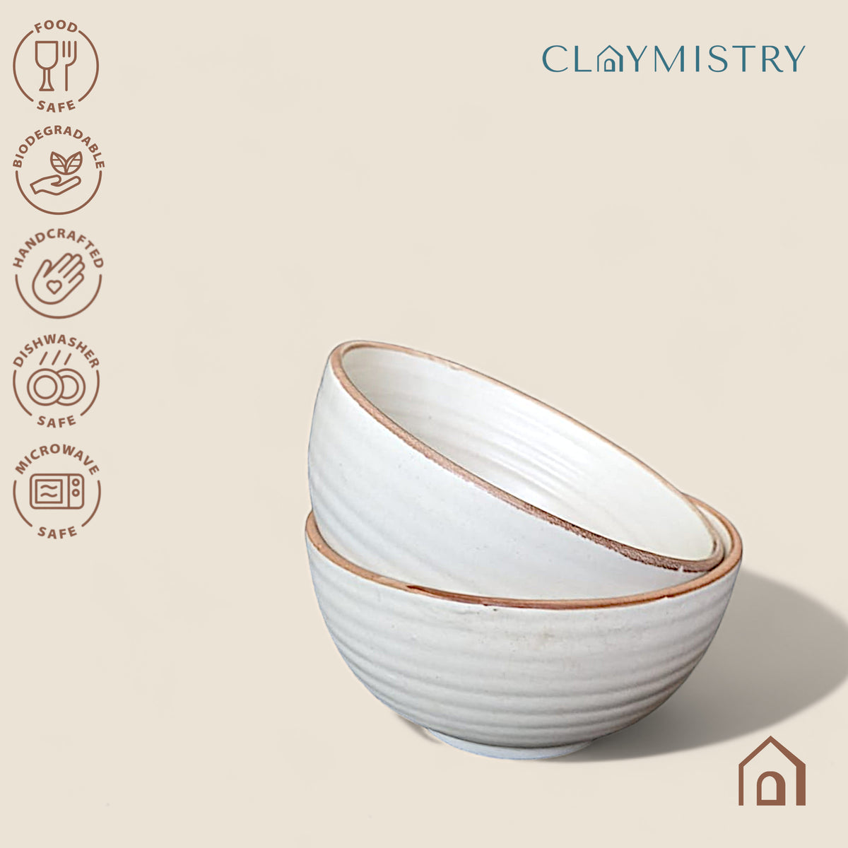 Claymistry Regular Ceramic Bowl Combo | Set of 2 | Soup Bowl | Ceramic Combos | Serving Bowl | 12*12*6 cms | Matte