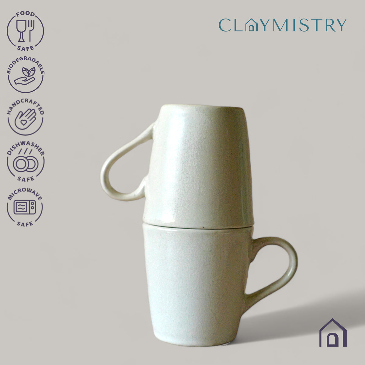 Claymistry Ceramic Mug Combo | Set of 2 | White | Coffee Mugs | Tea Kettles | Ceramic Combos | 12.5*9*9.5 cms | Glossy