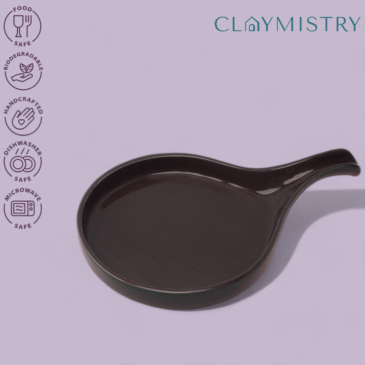 Display image of purple ceramic Streamline Platter featuring minimalist design for modern table settings; perfect for serving appetizers, desserts, or main courses. Crafted from high-quality, durable ceramic, this elegant platter is microwave and dishwasher safe, non-toxic, and includes a non-slip base for added safety and convenience. Ideal for both casual meals and special occasions.