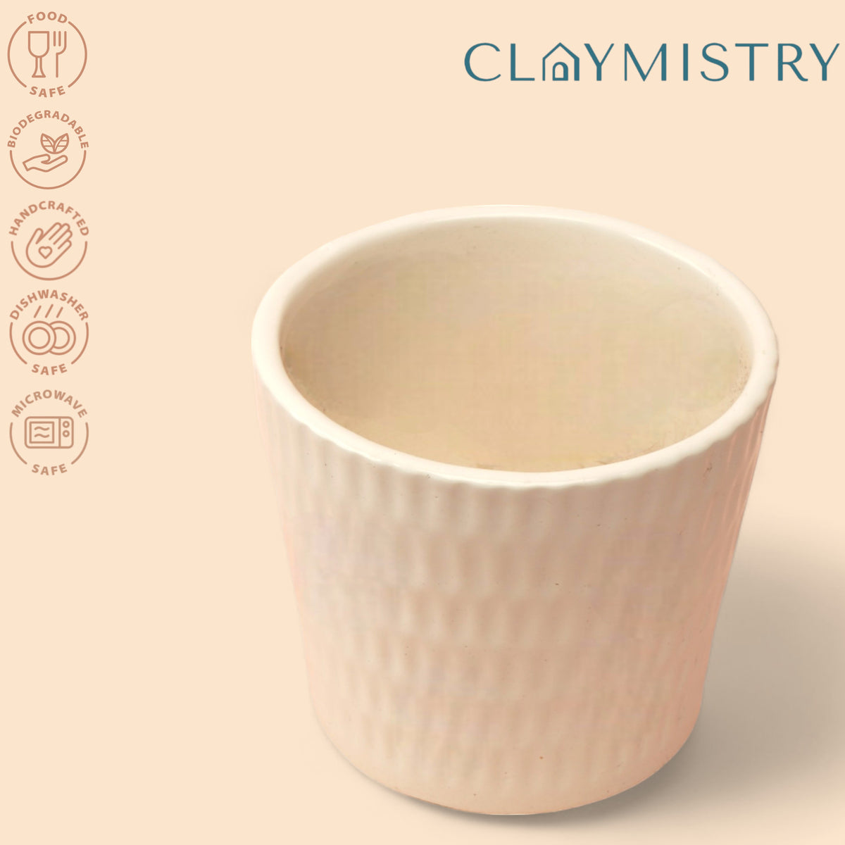 Claymistry Ceramic Textured Design Pot for Indoor Plants, Set of 1 | 11cm * 11cm * 13cm | Glossy Finish | Home, Indoor Decor & Gifting |Planters for Garden, Balcony, Living Room Decoration