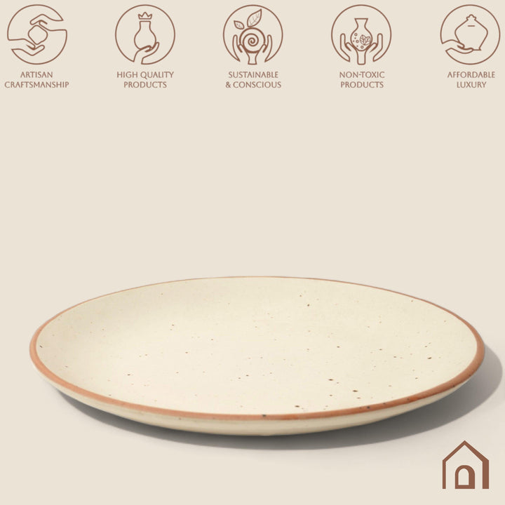 Display image of Whispering Sands: Ivory & Caramel Dusk Dinner Plate – Elegant ceramic dinner plate in ivory and caramel hues, featuring a non-slip base, microwave and dishwasher safe, crafted from lead-free and cadmium-free materials for safe, stylish dining.