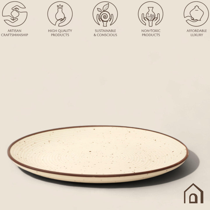 Display image of Whispering Sands: Ivory & Caramel Dusk Quarter Plate – Elegant ceramic quarter plate with a blend of ivory and caramel hues, non-slip base, microwave and dishwasher safe, lead-free, cadmium-free, and arsenic-free for safe, stylish dining.