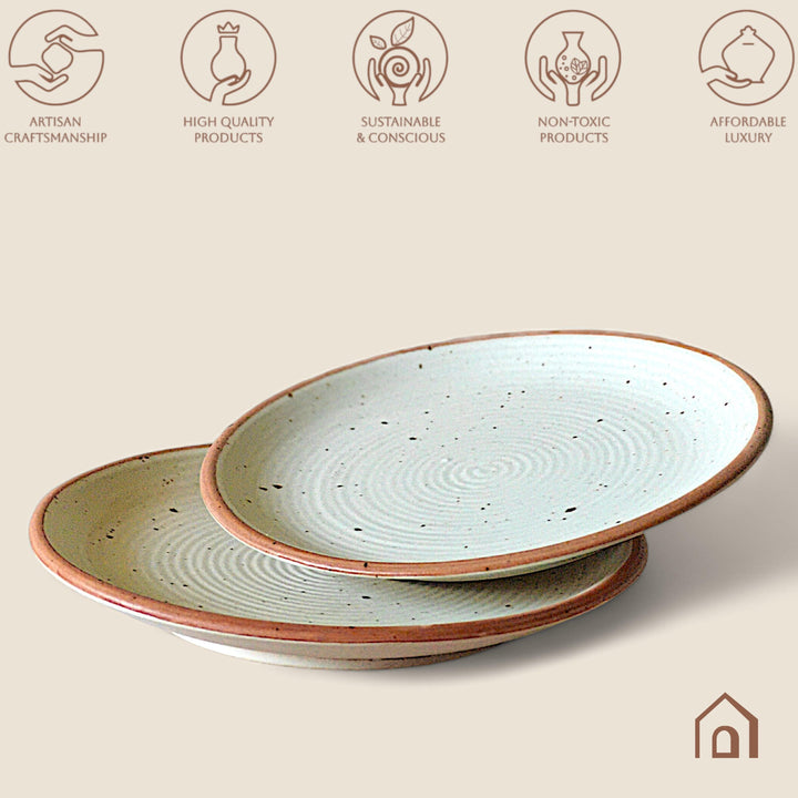 Display image of Whispering Sands: Ivory & Caramel Dusk Dinner Plate – Elegant ceramic dinner plate in ivory and caramel hues, featuring a non-slip base, microwave and dishwasher safe, crafted from lead-free and cadmium-free materials for safe, stylish dining