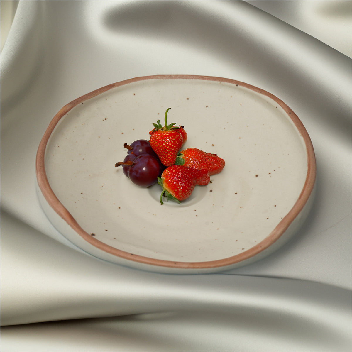 Claymistry Ceramic Dinner Ivory with Brown dots & Border Serving Pasta Plate | 22cm * 22cm * 5cm | Matte | Dishwasher & Microwave Safe | Dinnerware Ramen, Khichadi, Halwa | Premium Kitchen Crockery