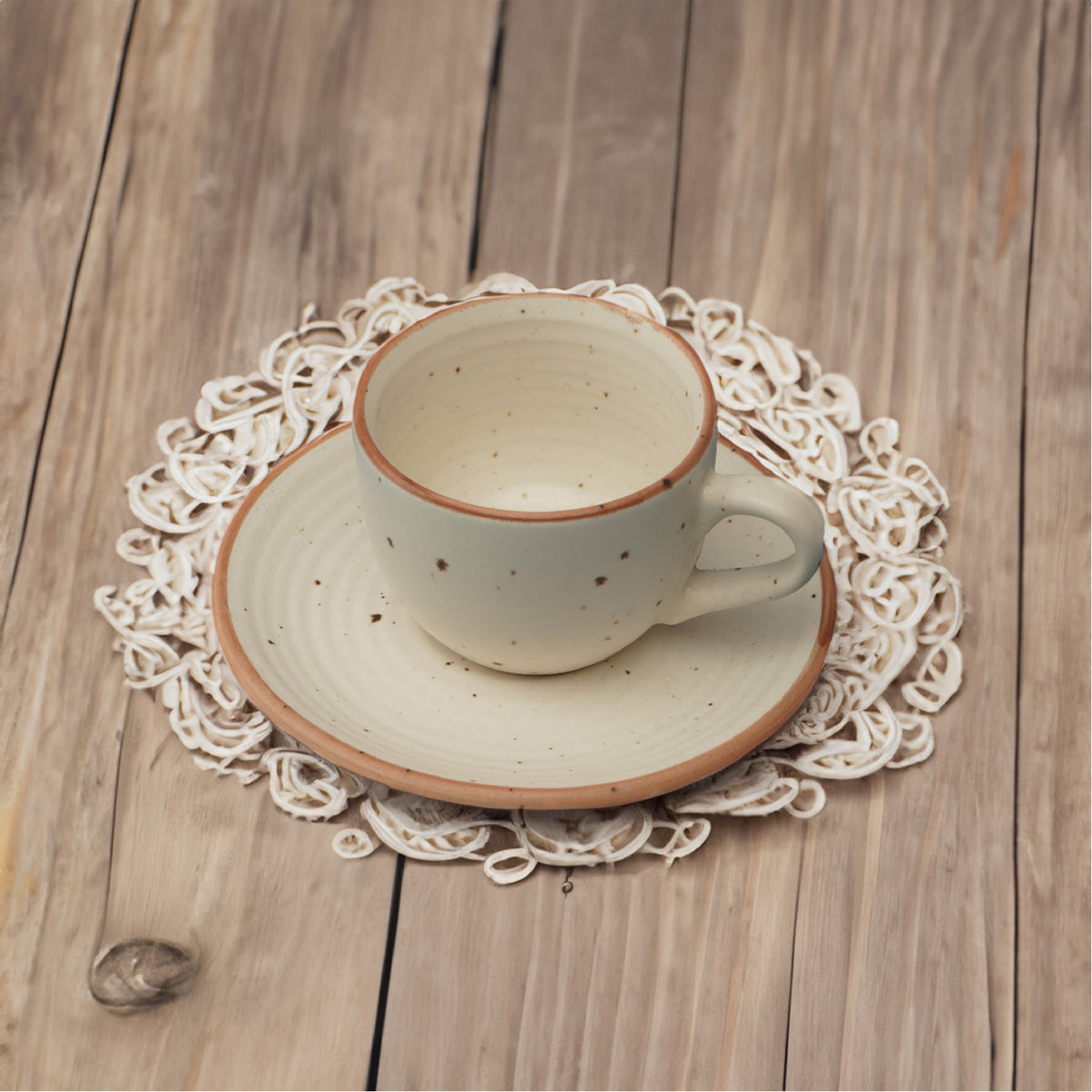 Claymistry Ceramic Saucer and Cup Combo | Ivory with Brown Dots Matte Cup set | Set of 6 | Coffee Mugs | Ceramic Combos | Tea Kettles