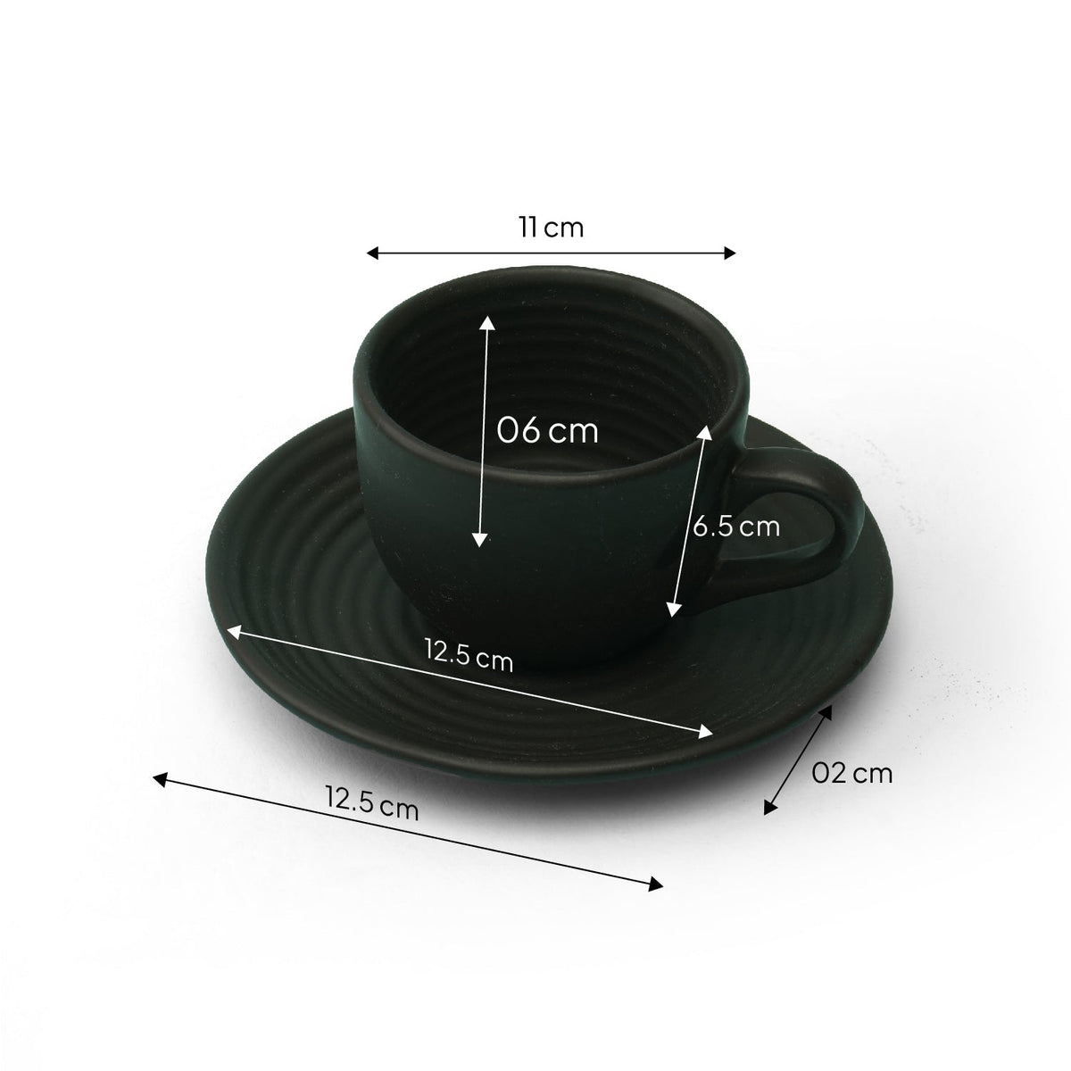 Claymistry Ceramic Saucer and Cup Combo | Classic Black Cupset | Set of 6 | Coffee Mugs | Ceramic Combos | Tea Kettles